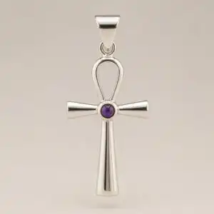 Indian Devotional Pendant - Silver Plated (45cm Cord)- Ankh Symbol of Eternal Life