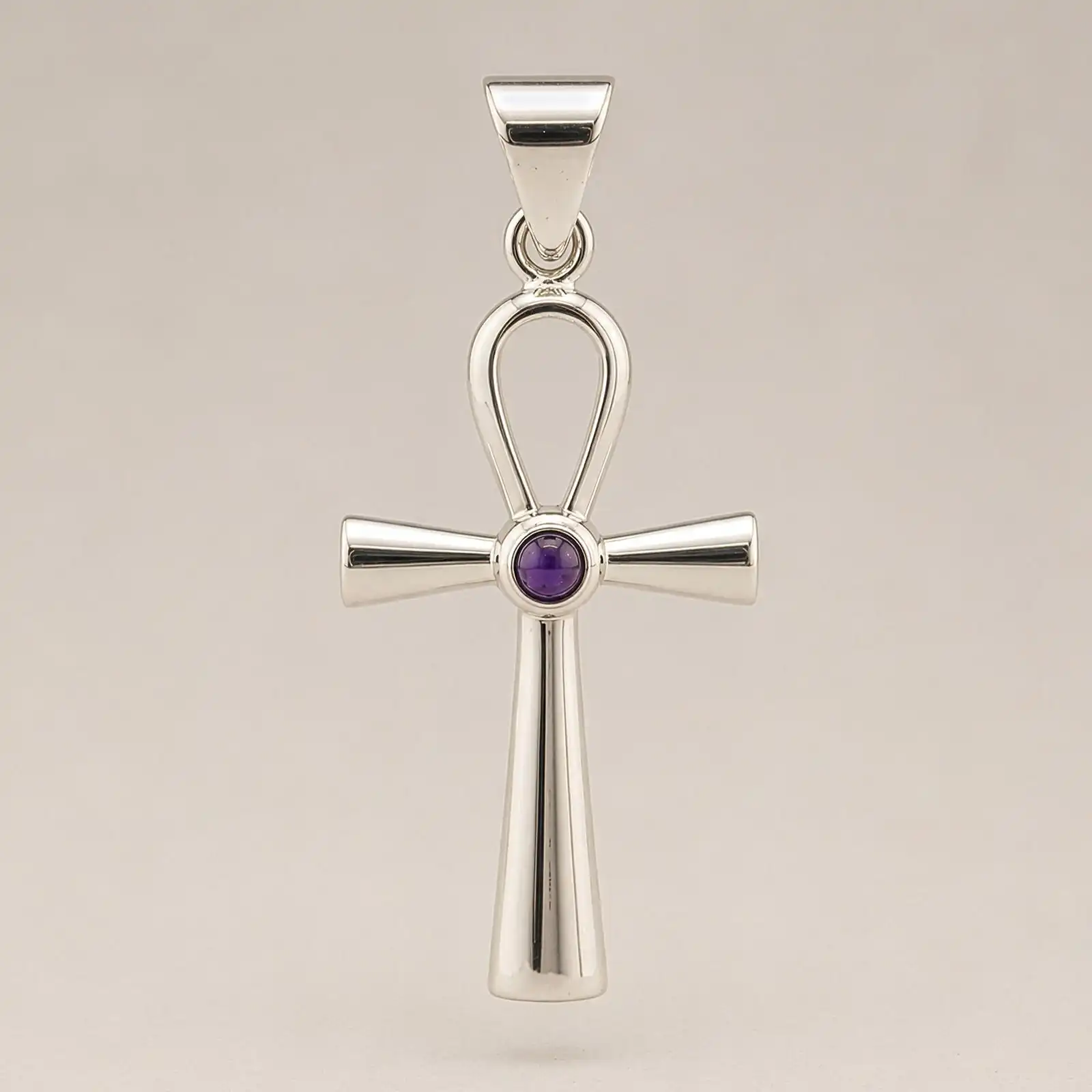 Indian Devotional Pendant - Silver Plated (45cm Cord)- Ankh Symbol of Eternal Life