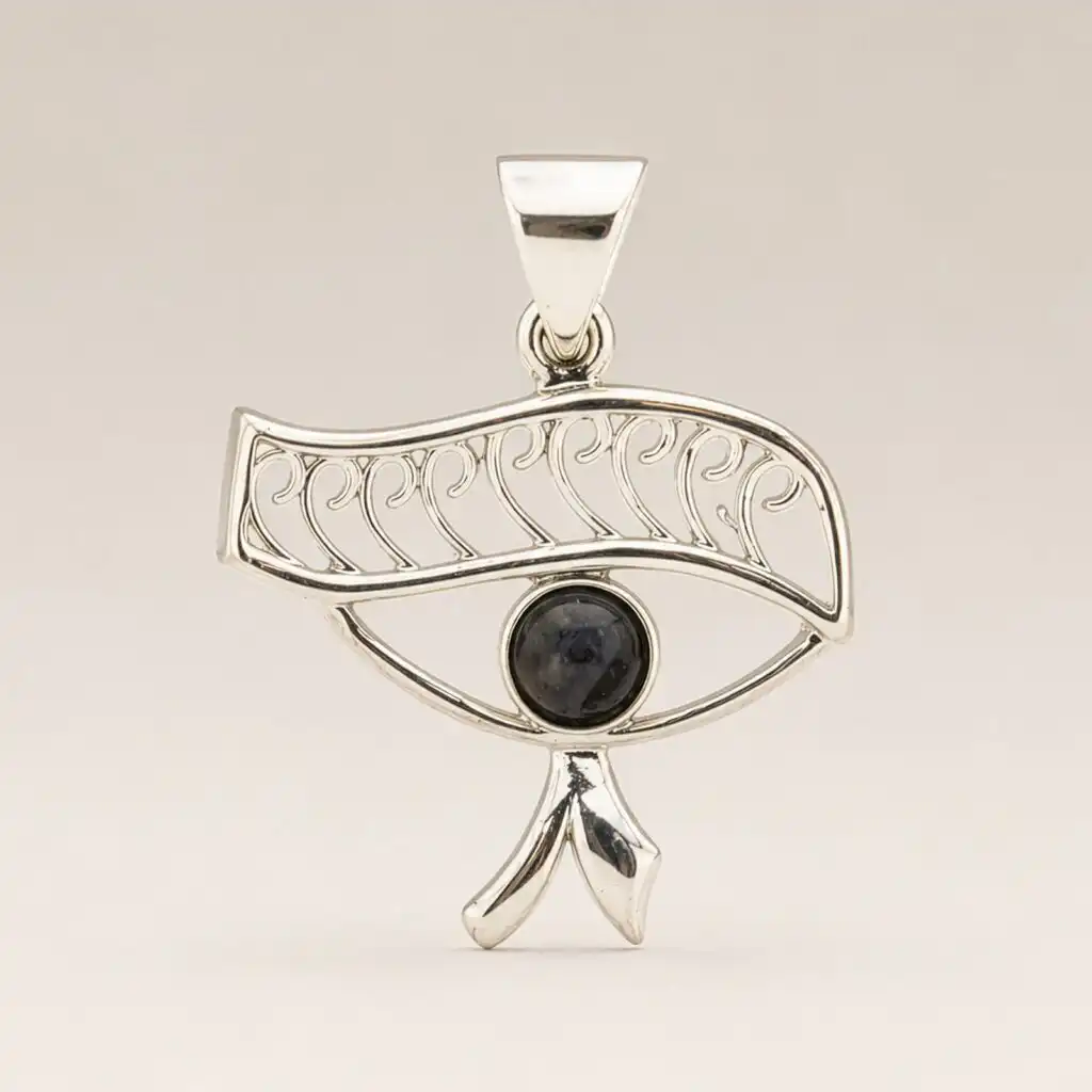 Indian Devotional Pendant - Silver Plated (45cm Cord)- Cleopatra Eye - Iolite