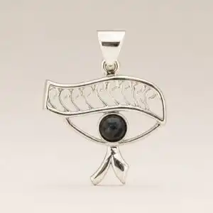 Indian Devotional Pendant - Silver Plated (45cm Cord)- Cleopatra Eye - Iolite