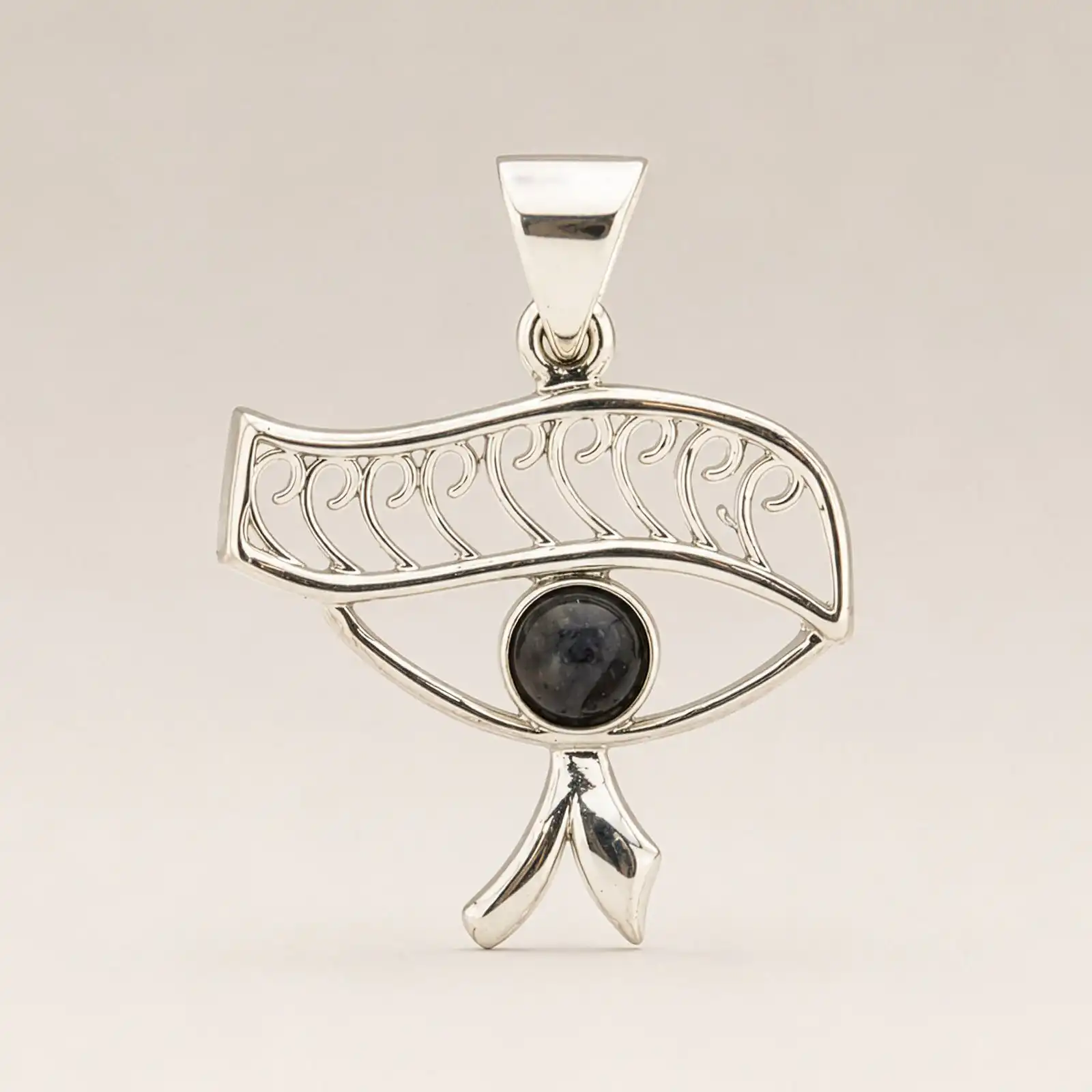 Indian Devotional Pendant - Silver Plated (45cm Cord)- Cleopatra Eye - Iolite