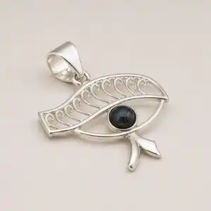 Indian Devotional Pendant - Silver Plated (45cm Cord)- Cleopatra Eye - Iolite