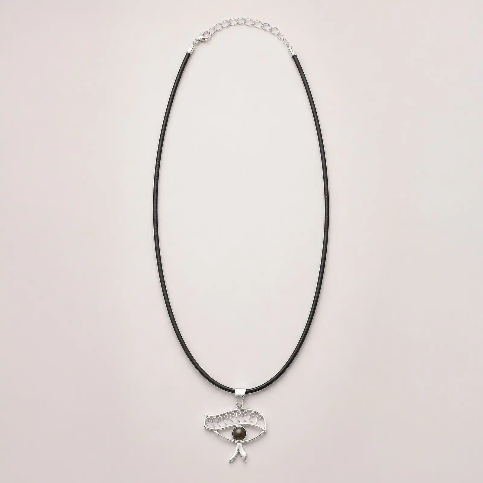 Indian Devotional Pendant - Silver Plated (45cm Cord)- Cleopatra Eye - Iolite
