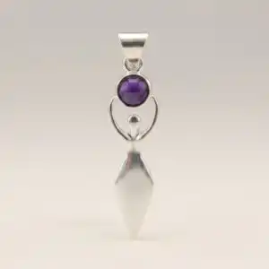 Indian Devotional Pendant - Silver Plated (45cm Cord)- Goddess Amethyst