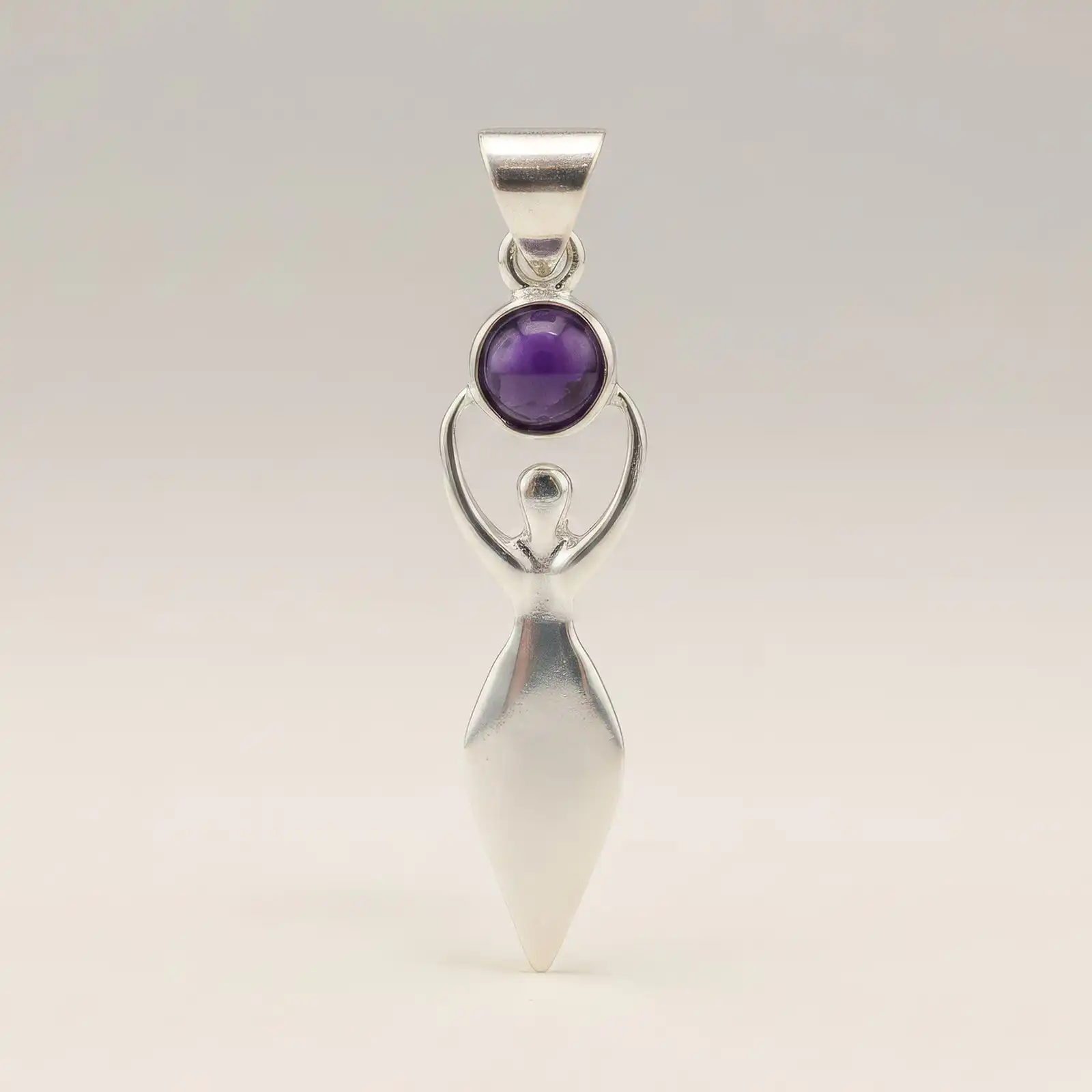 Indian Devotional Pendant - Silver Plated (45cm Cord)- Goddess Amethyst
