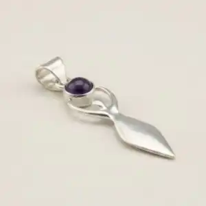 Indian Devotional Pendant - Silver Plated (45cm Cord)- Goddess Amethyst