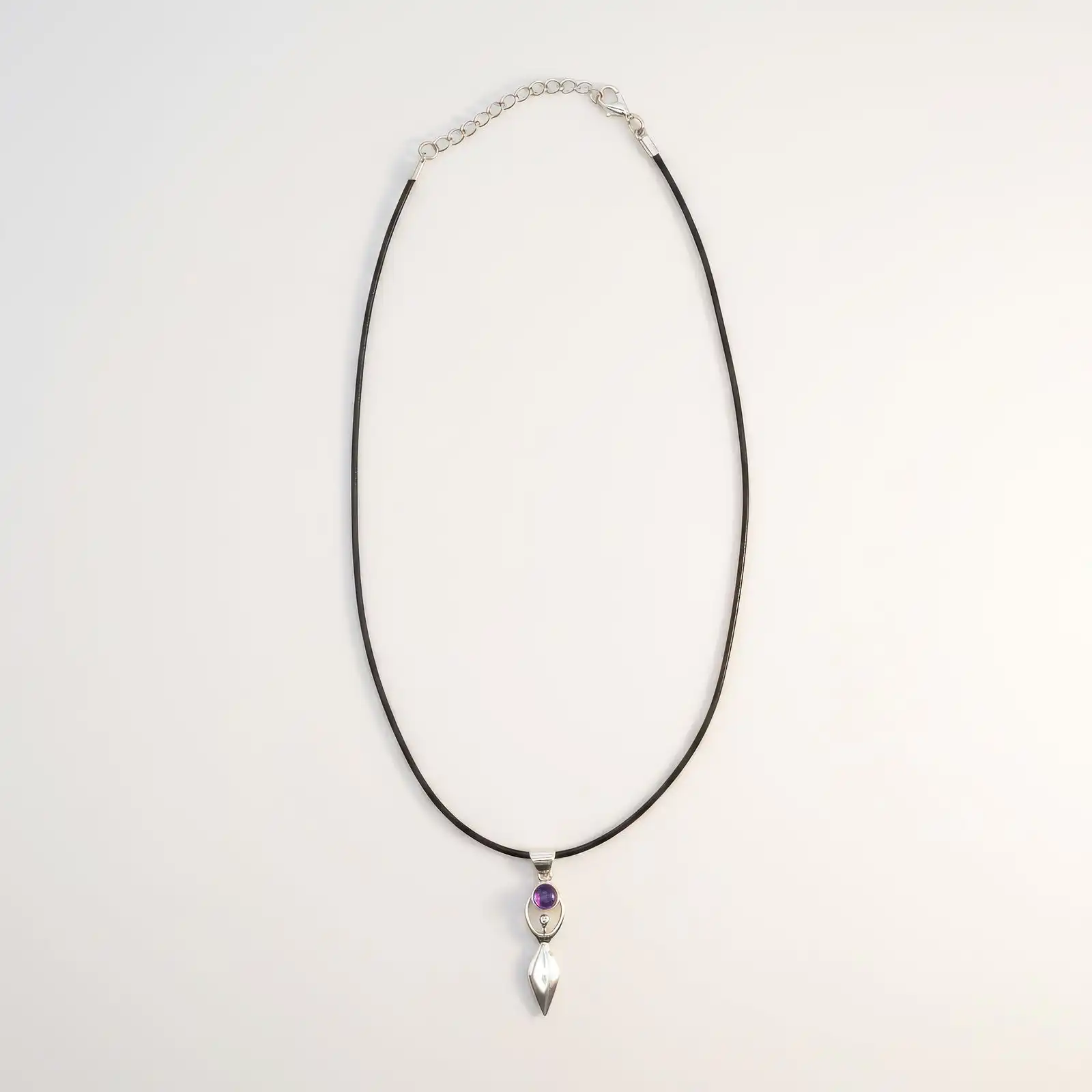 Indian Devotional Pendant - Silver Plated (45cm Cord)- Goddess Amethyst
