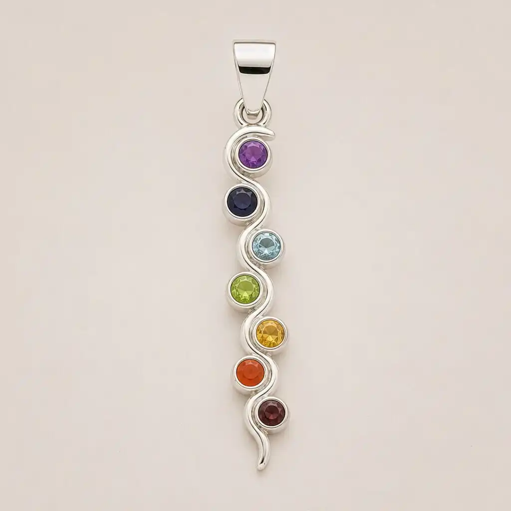 Indian Devotional Pendant - Silver Plated (45cm Cord)- Snake Chakra