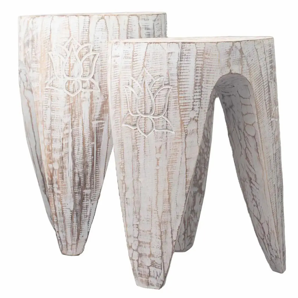 Interlocking Table/Stool set of 2 – Lrg Whitewash | www.artisangoods.co.uk