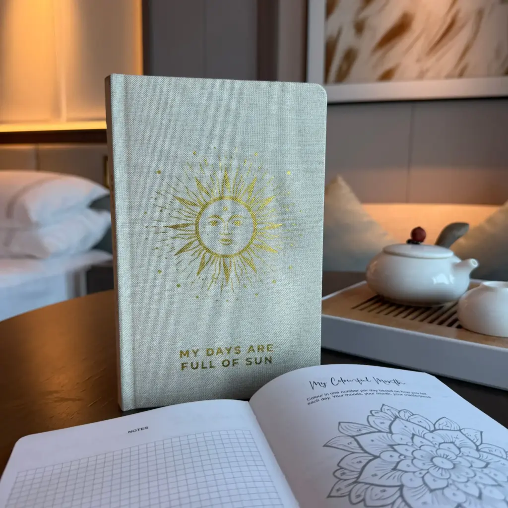 Ivory Gratitude Journal with Gold Lining – 120 pages – My Days are Full of Sun | www.artisangoods.co.uk