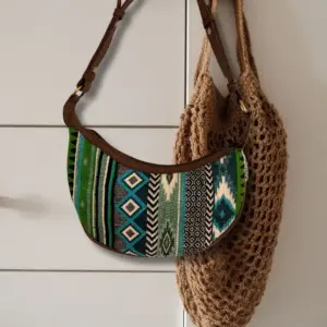 Jacquard Hobo Bag – Bold Greens (brown strap) | www.artisangoods.co.uk 3