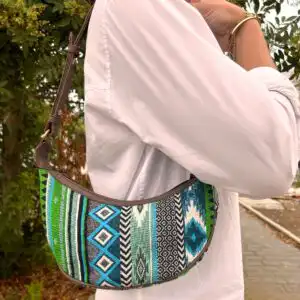 Jacquard Hobo Bag – Bold Greens (brown strap) | www.artisangoods.co.uk 1