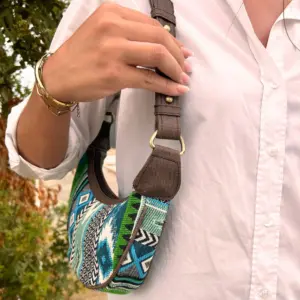Jacquard Hobo Bag – Bold Greens (brown strap) | www.artisangoods.co.uk 4