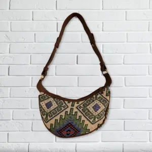 Jacquard Hobo Bag – Geo-Geen (brown strap) | www.artisangoods.co.uk 3