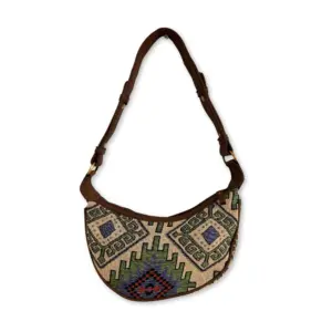 Jacquard Hobo Bag – Geo-Geen (brown strap) | www.artisangoods.co.uk 2