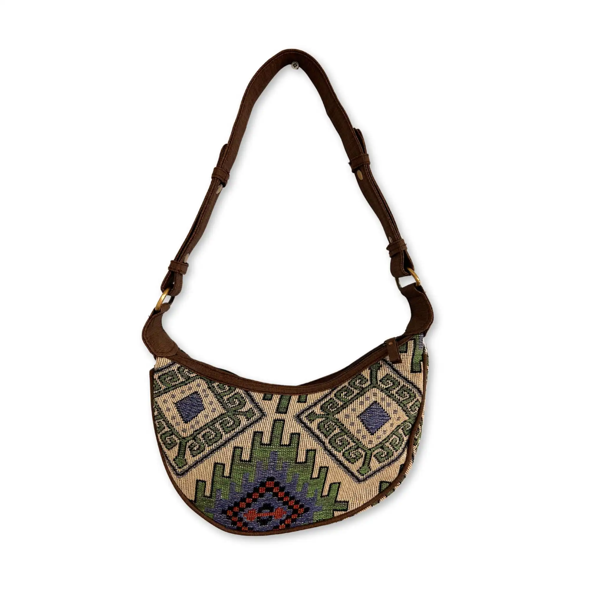 Jacquard Hobo Bag – Geo-Geen (brown strap) | www.artisangoods.co.uk 3 Jacquard Hobo Bag – Geo-Geen (brown strap) | www.artisangoods.co.uk 2