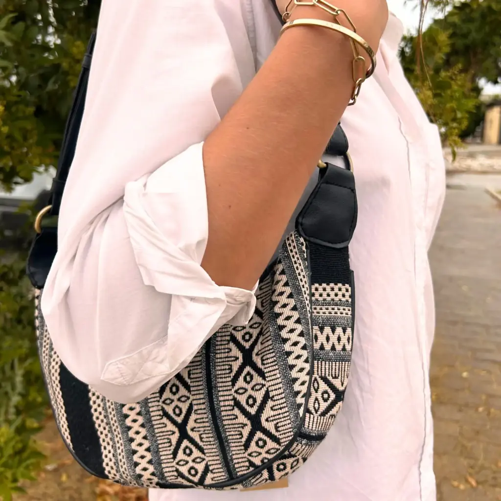 Jacquard Hobo Bag – Grey Metro (black strap) | www.artisangoods.co.uk