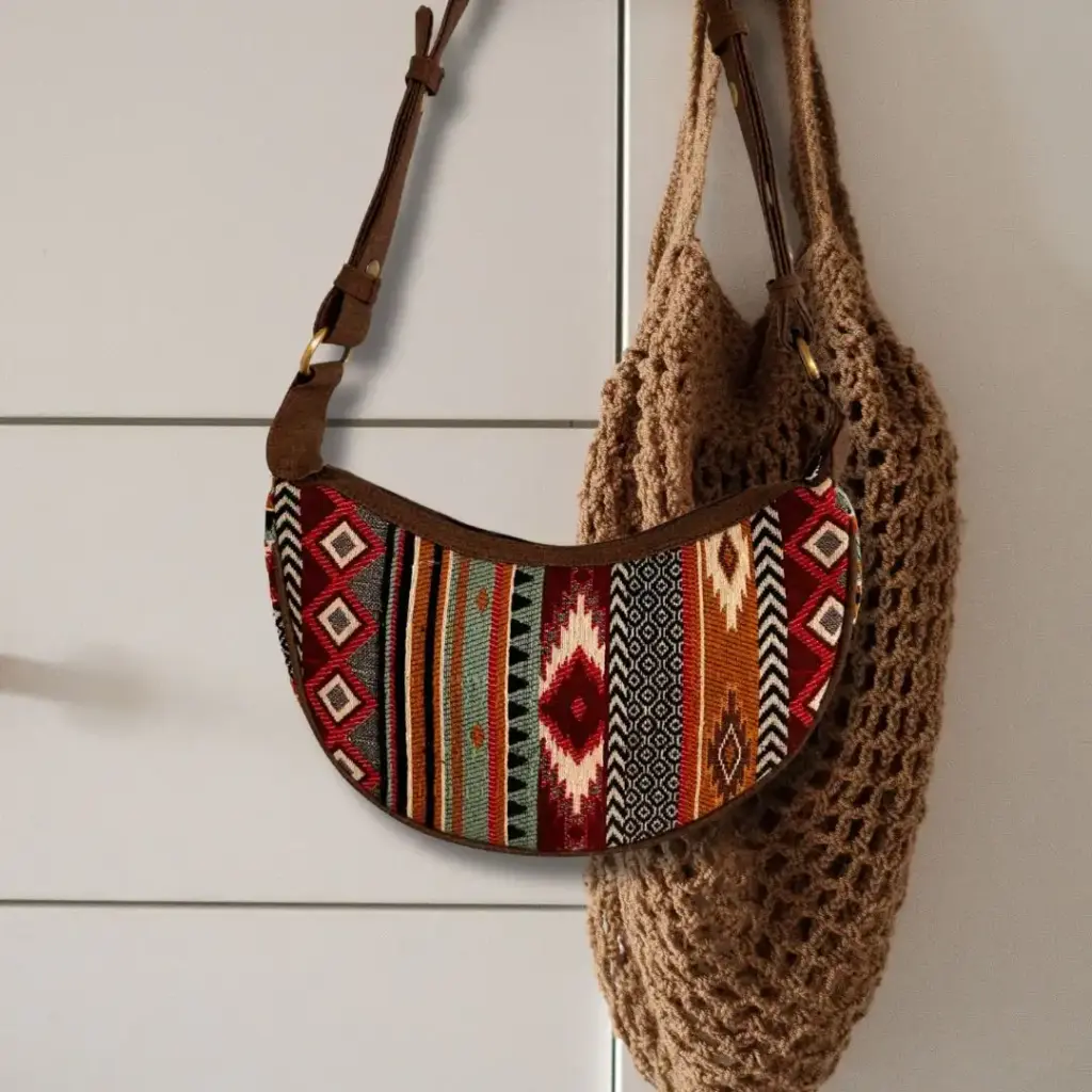 Jacquard Hobo Bag – Rich Browns (brown strap) | www.artisangoods.co.uk 3