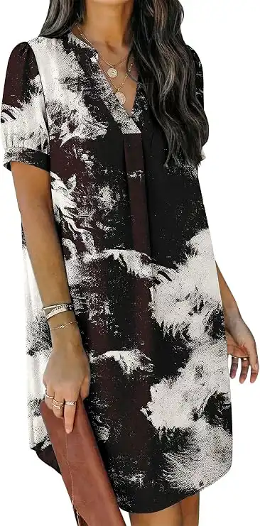 KISSMODA Women's V Neck Casual Shift Dress Short Sleeve Summer