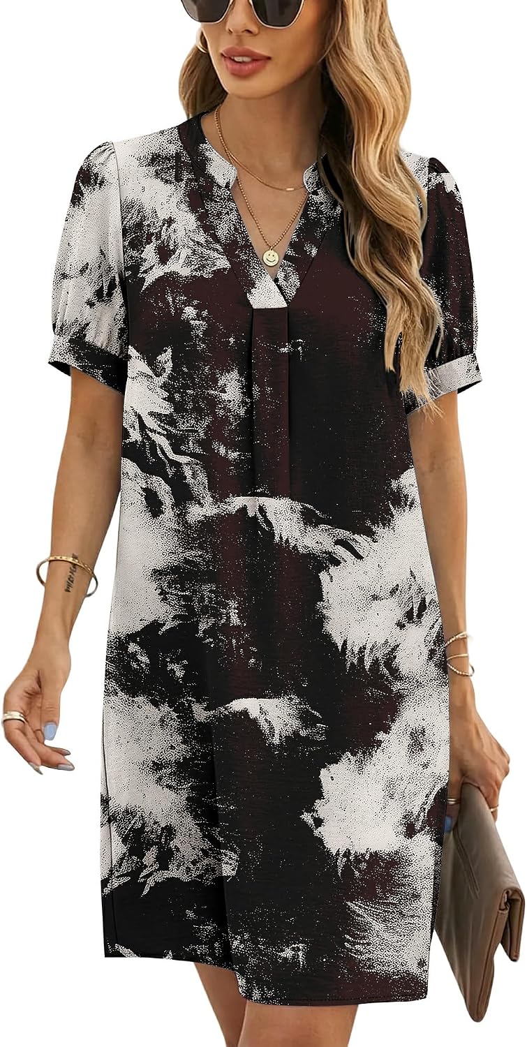KISSMODA Women's V Neck Casual Shift Dress Short Sleeve Summer