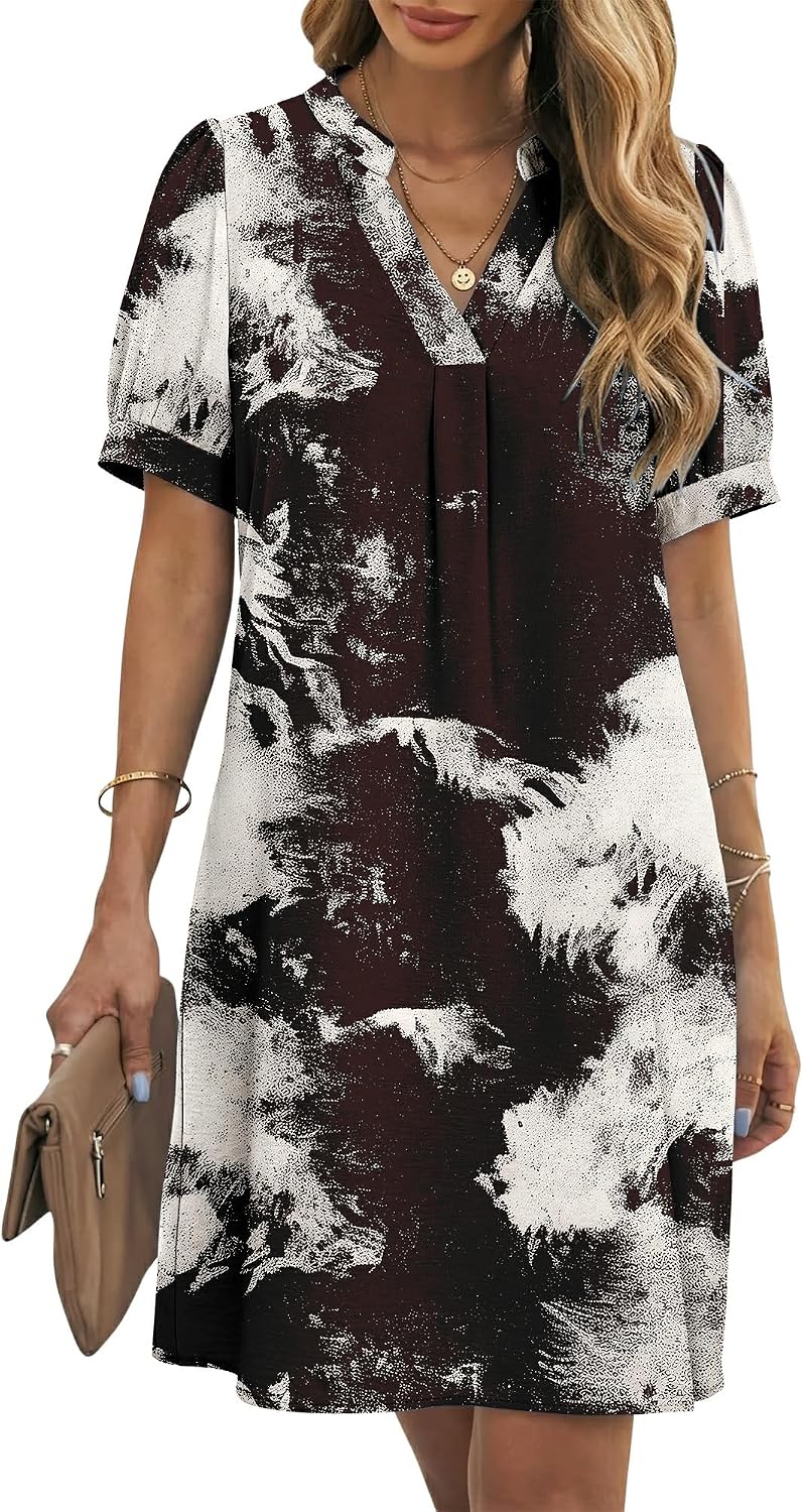 KISSMODA Women's V Neck Casual Shift Dress Short Sleeve Summer