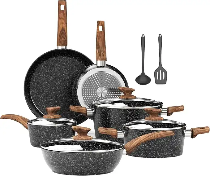Kitchen Academy Induction Hob 12-Piece Cookware Set Non-Stick Black