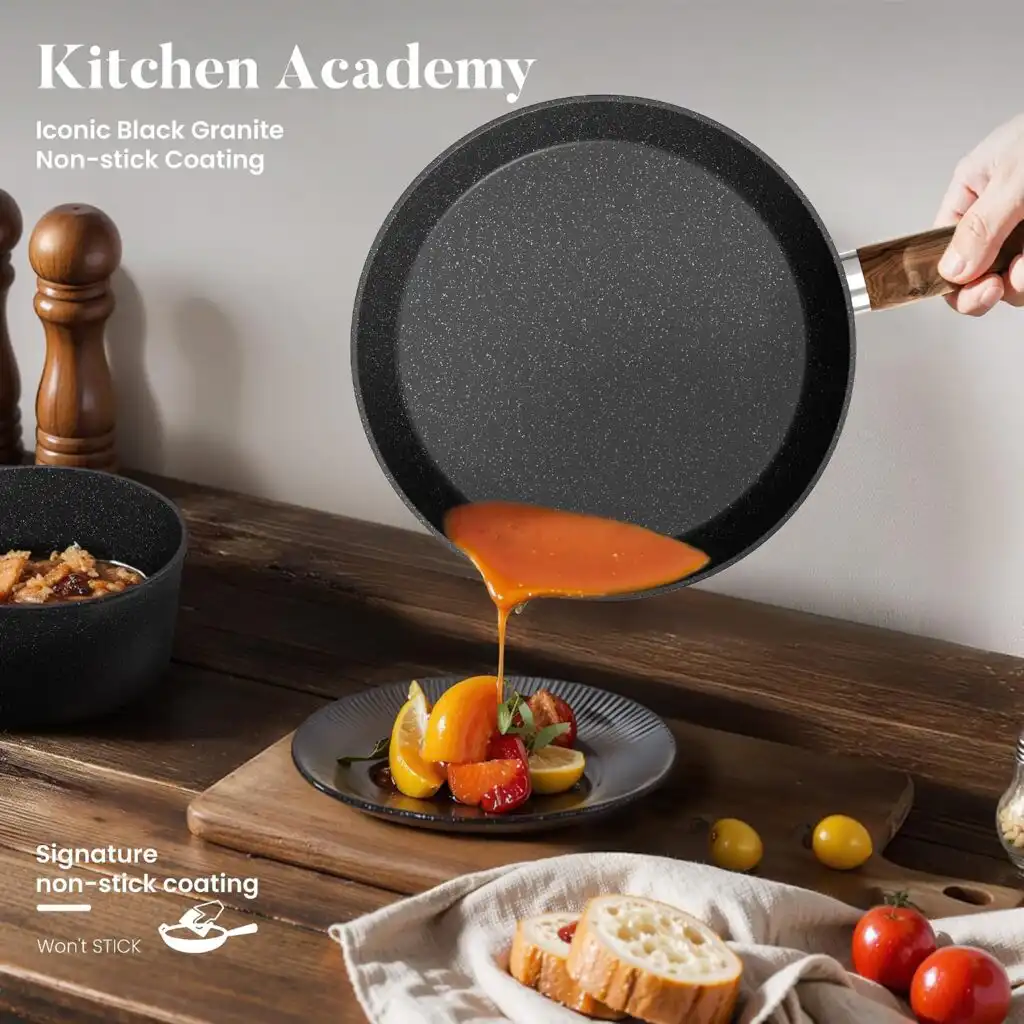 Kitchen Academy Induction Hob 12-Piece Cookware Set Non-Stick Black