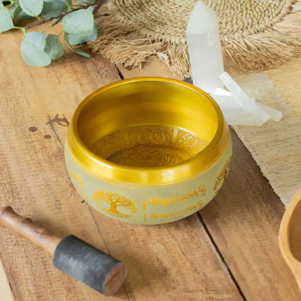 Large Aluminum Singing Bowl – Buddha Tree of Life – Copper Colour (19cm) | www.artisangoods.co.uk