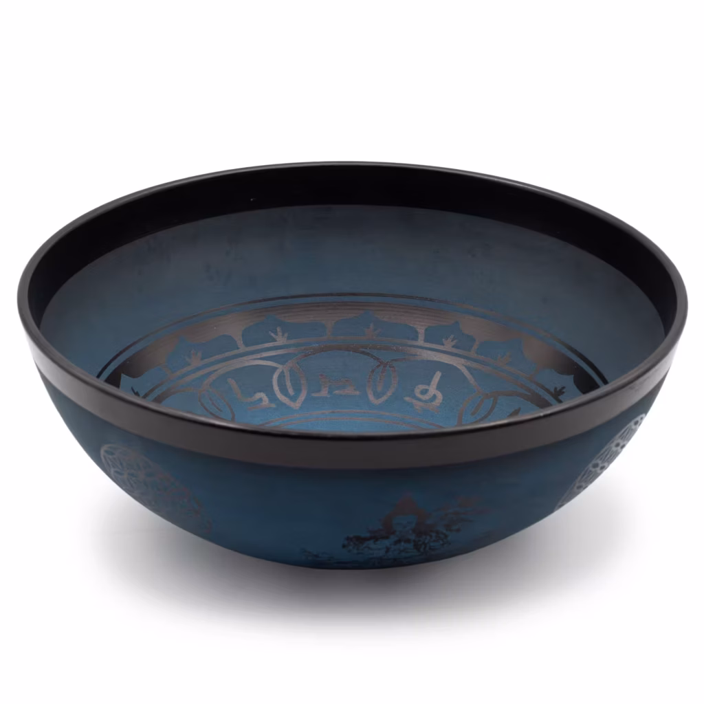 Large Aluminum Singing Bowl – Tibetan Double Dorjy Design – Blue (27cm) | www.artisangoods.co.uk 4