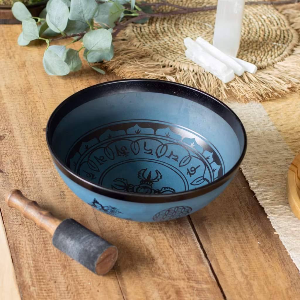 Large Aluminum Singing Bowl – Tibetan Double Dorjy Design – Blue (27cm) | www.artisangoods.co.uk 5