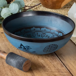 Large Aluminum Singing Bowl – Tibetan Double Dorjy Design – Blue (27cm) | www.artisangoods.co.uk 3