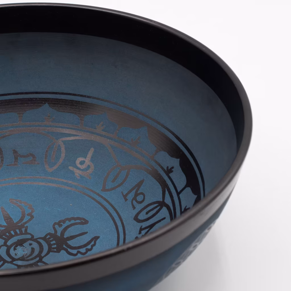 Large Aluminum Singing Bowl – Tibetan Double Dorjy Design – Blue (27cm) | www.artisangoods.co.uk 2