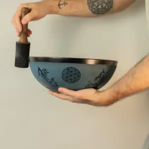 Large Aluminum Singing Bowl – Tibetan Double Dorjy Design – Blue (27cm) | www.artisangoods.co.uk 7