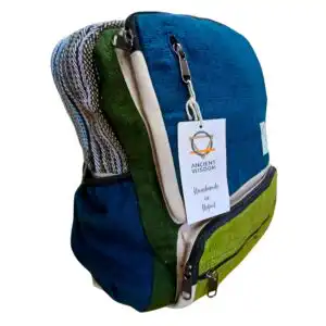 Large Boxy Hemp Backpack – Teal & Sage | www.artisangoods.co.uk 1
