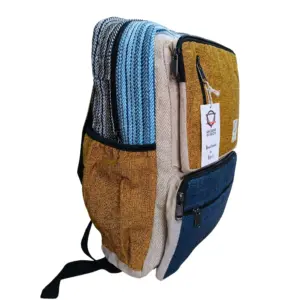 Large Boxy Hemp Backpack – Teal & Tumeric | www.artisangoods.co.uk 2