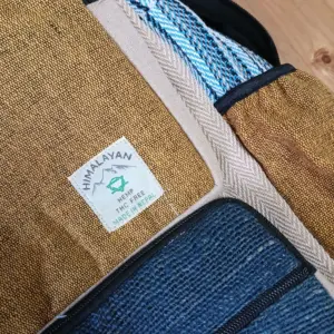 Large Boxy Hemp Backpack – Teal & Tumeric | www.artisangoods.co.uk 3