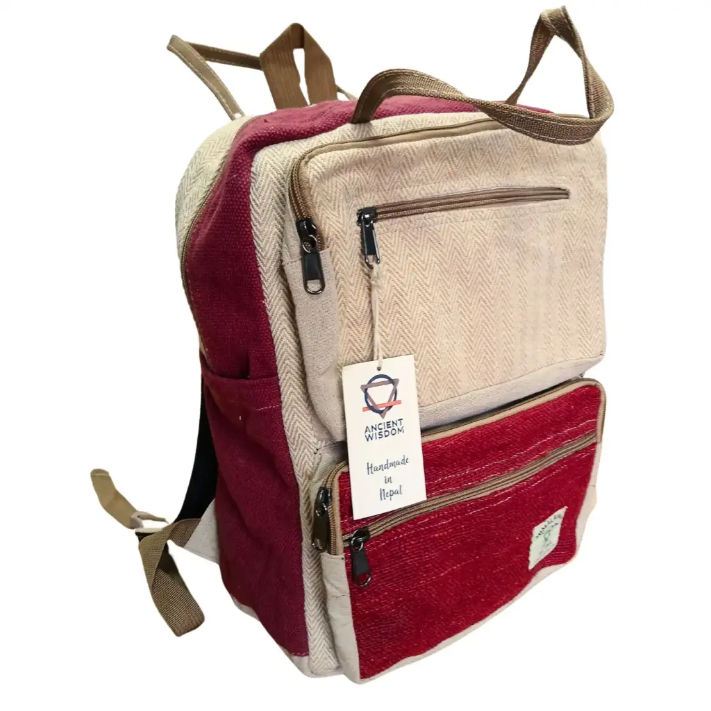 Large Boxy Hemp Backpack – Wine & Cream | www.artisangoods.co.uk 2