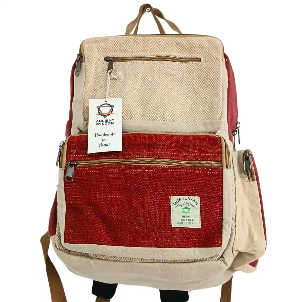 Large Boxy Hemp Backpack – Wine & Cream | www.artisangoods.co.uk 3