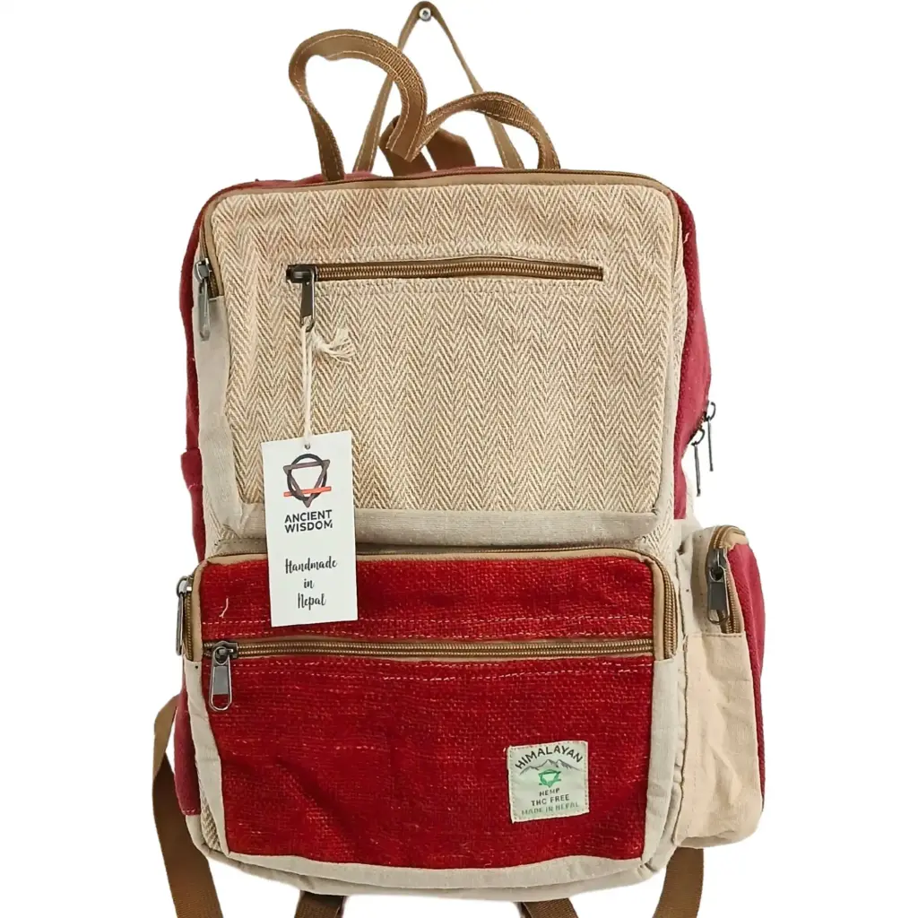 Large Boxy Hemp Backpack – Wine & Cream | www.artisangoods.co.uk