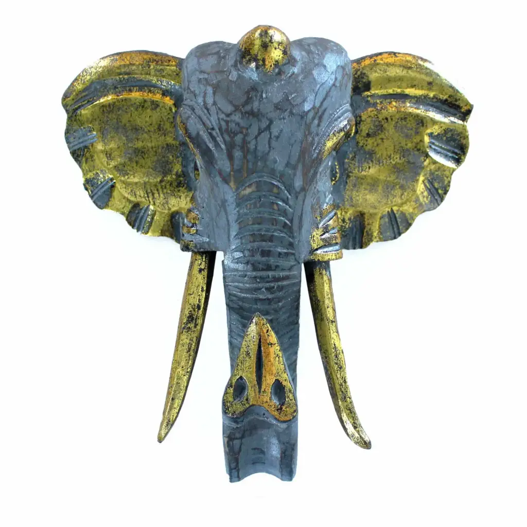Large Elephant Head – Gold & Grey | www.artisangoods.co.uk