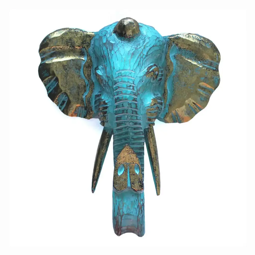 Large Elephant Head – Gold & Turquoise | www.artisangoods.co.uk