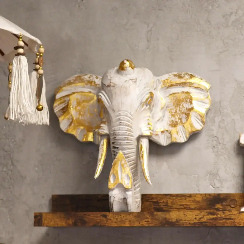 Large Elephant Head – Gold & Whitewash | www.artisangoods.co.uk 4