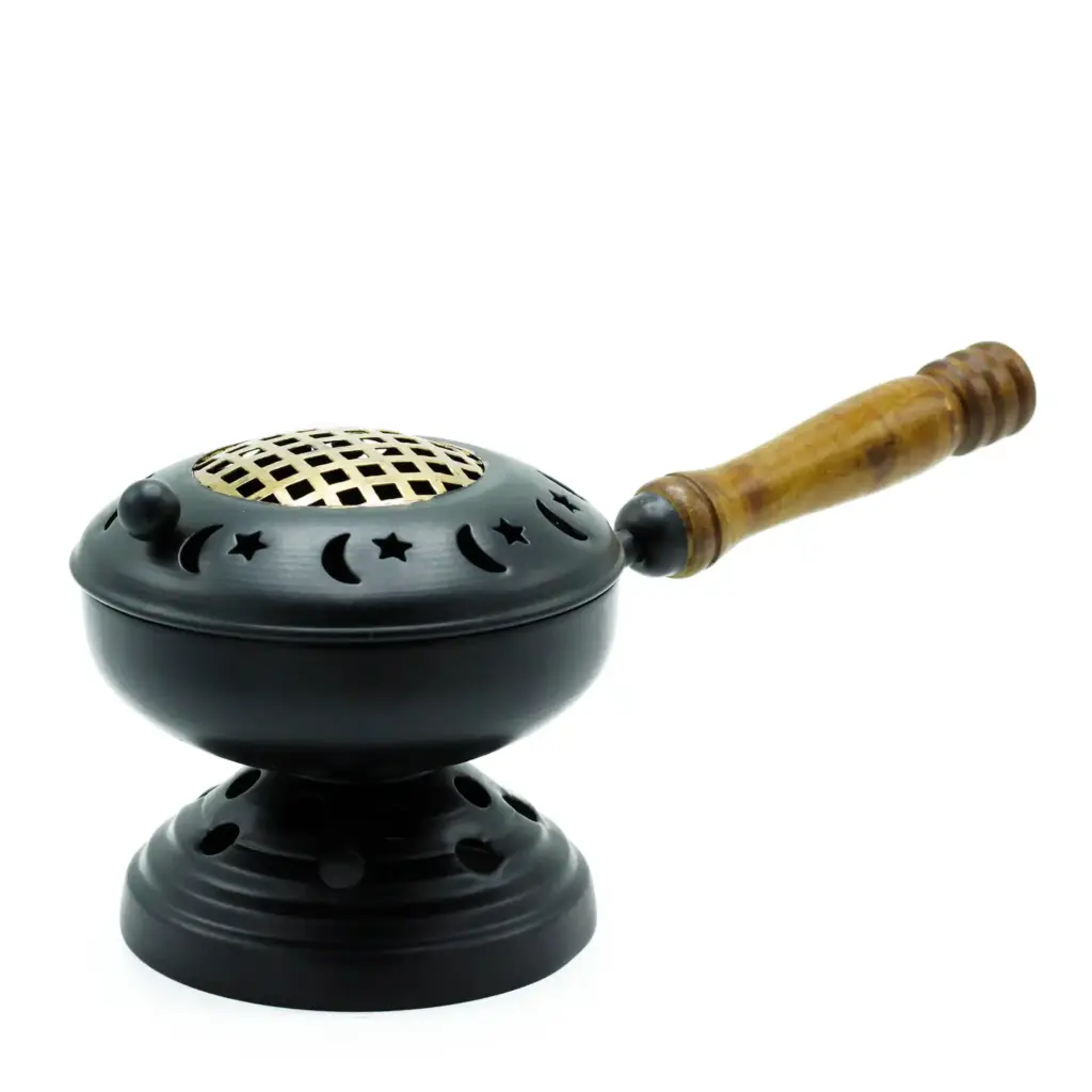 Large Iron Censer on Stand Incense Burner – Gold detail | www.artisangoods.co.uk 3