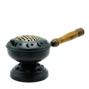 Large Iron Censer on Stand Incense Burner – Gold detail | www.artisangoods.co.uk 3