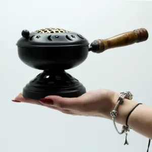 Large Iron Censer on Stand Incense Burner – Gold detail | www.artisangoods.co.uk 2