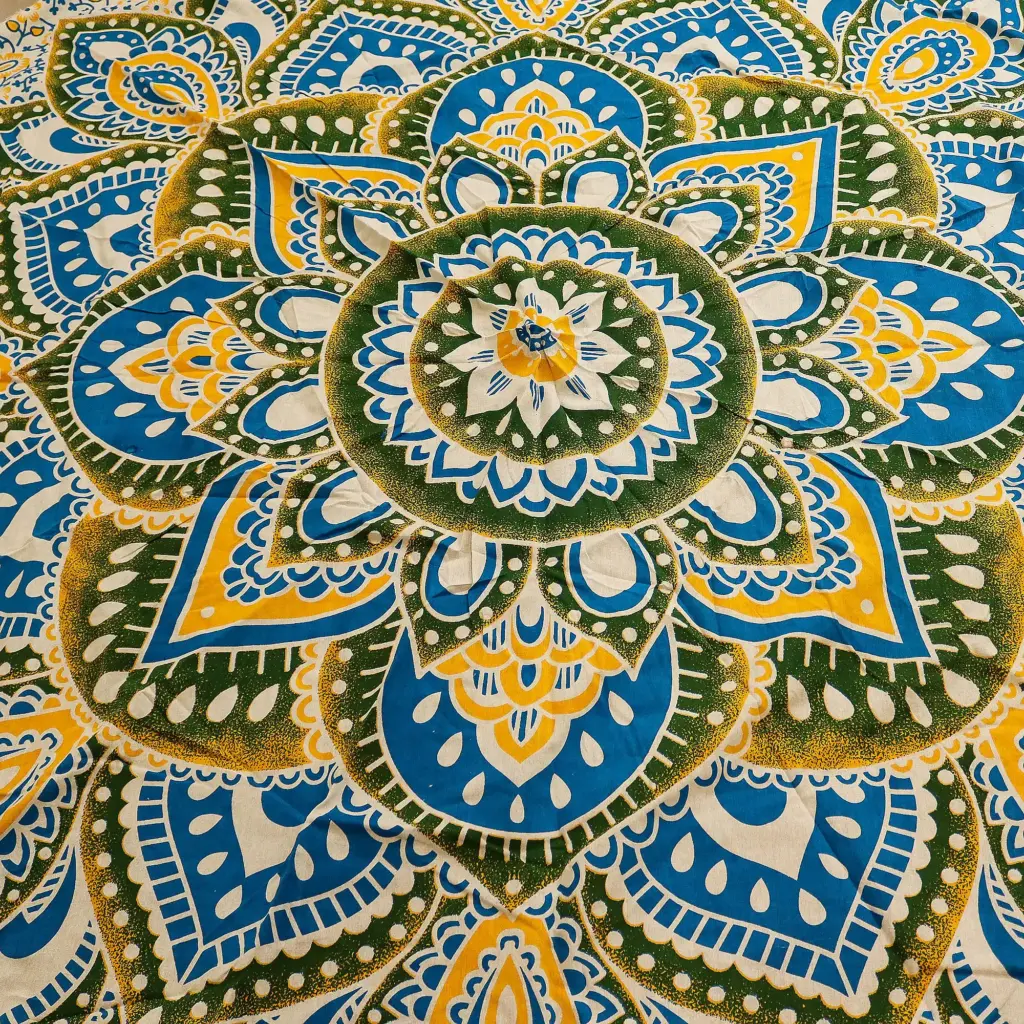 Large Mandala Roundy Art (180cm) – Yellow & Blue | www.artisangoods.co.uk 3