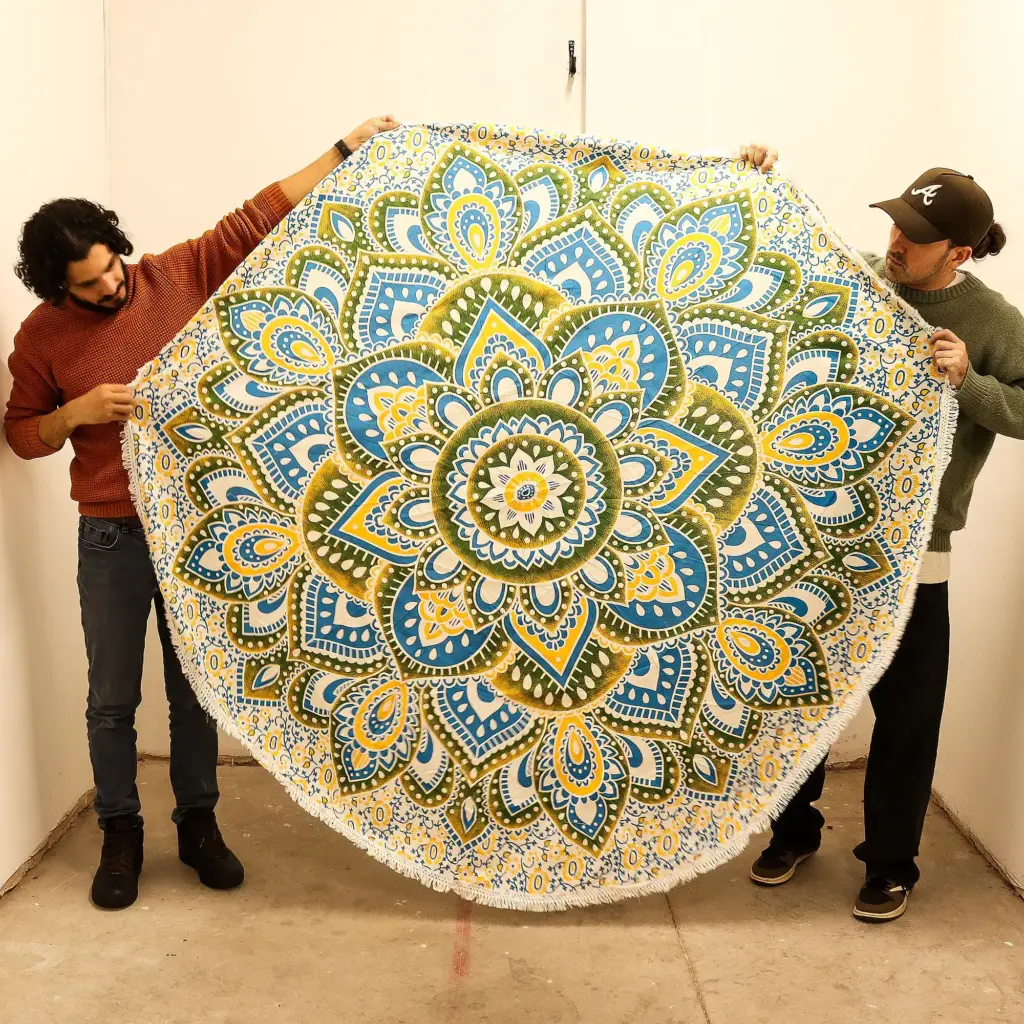 Large Mandala Roundy Art (180cm) – Yellow & Blue | www.artisangoods.co.uk 2