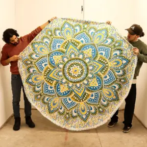 Large Mandala Roundy Art (180cm) – Yellow & Blue | www.artisangoods.co.uk 2