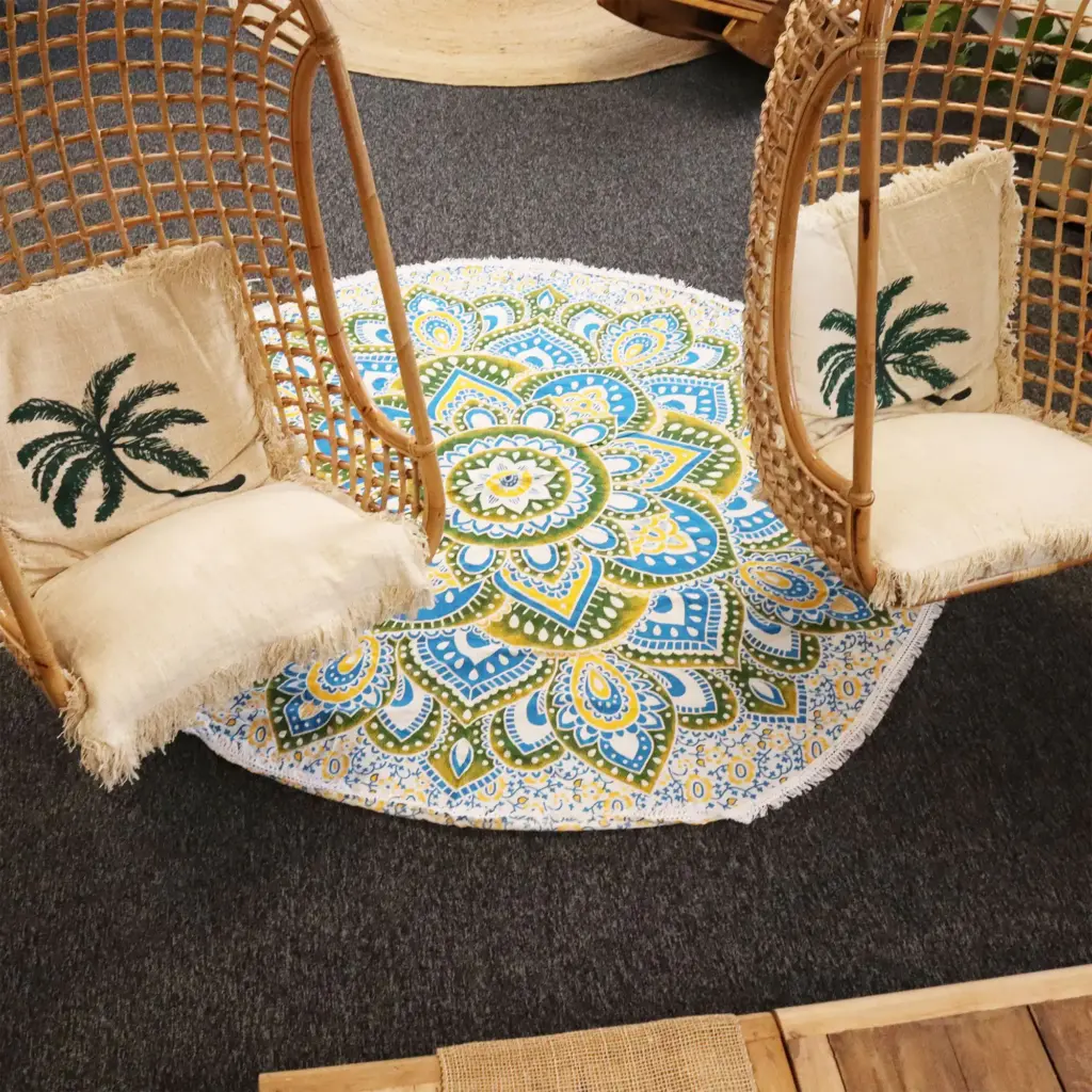 Large Mandala Roundy Art (180cm) – Yellow & Blue | www.artisangoods.co.uk