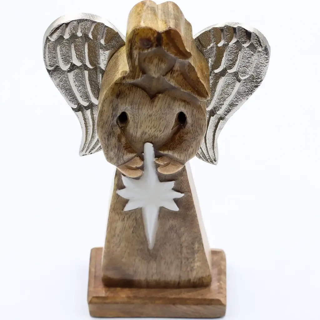 Large Mango Wood Peace Angel Metal Wings & Enamel Detail | www.artisangoods.co.uk 7